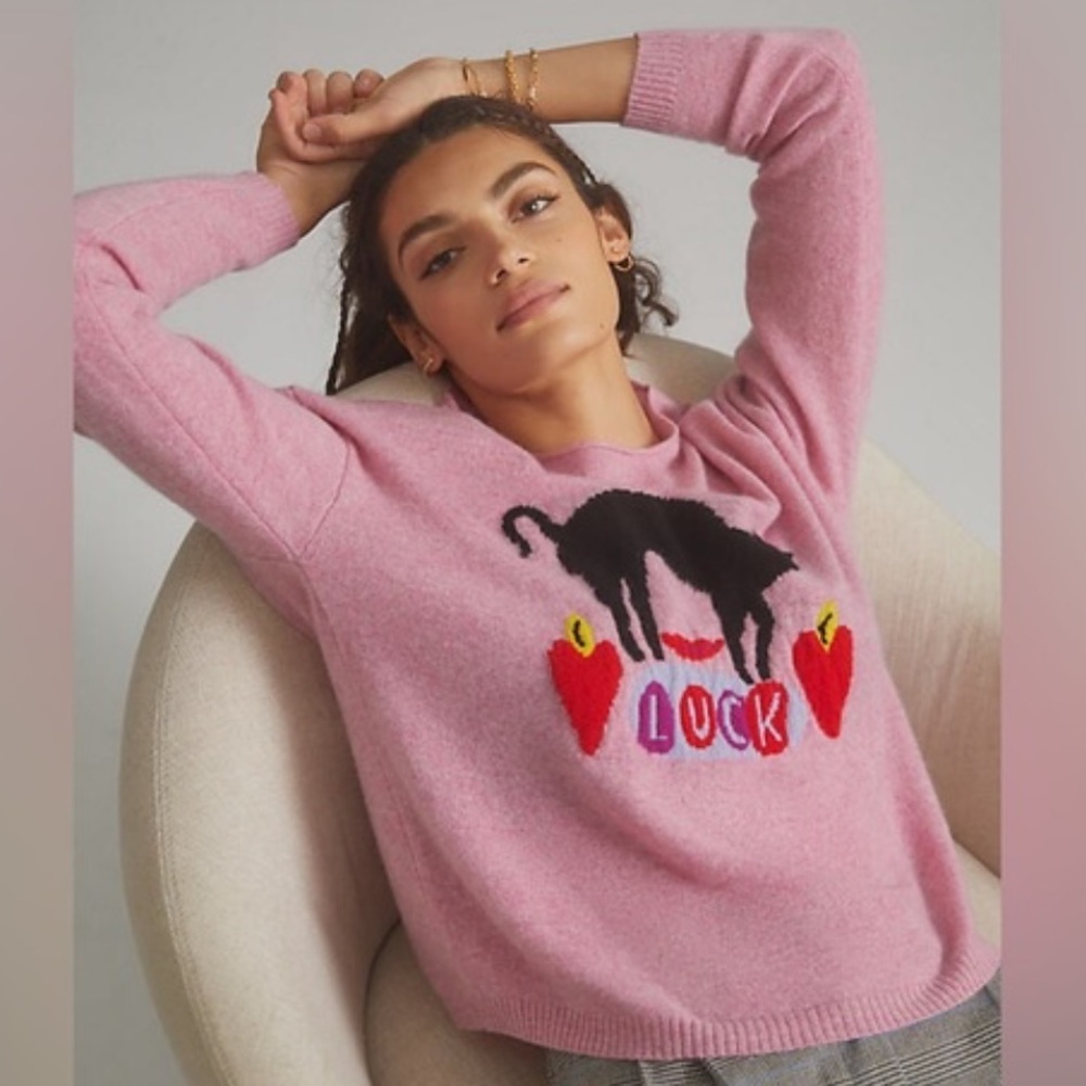 Anthropologie 🐈‍⬛💗 Nathalie Lete Cashmere Cat Sweater - Picture 5 of 5